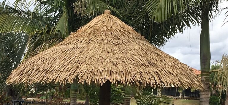 Synthetic thatch roof on a resort structure