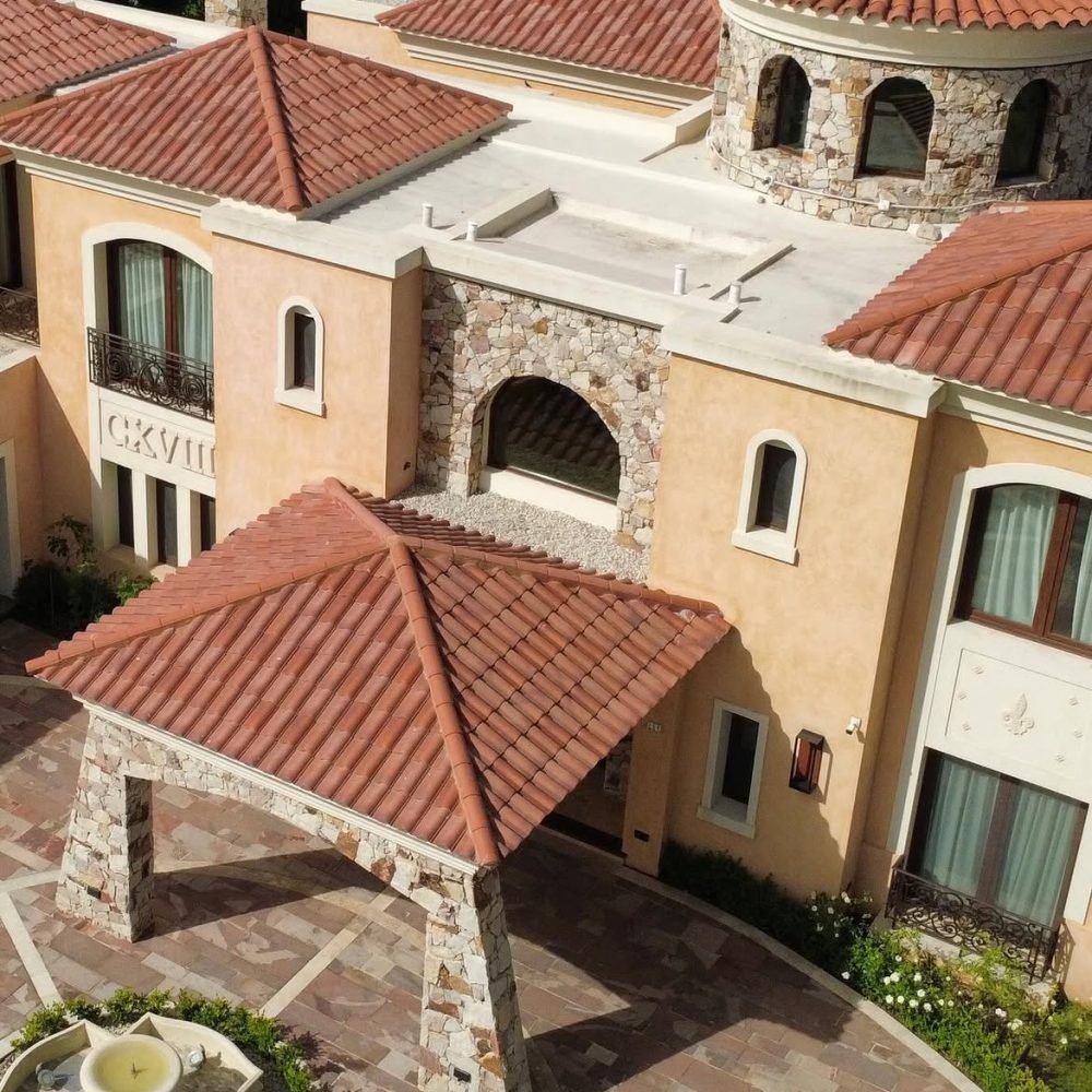 Villa roof with terracotta tiles
